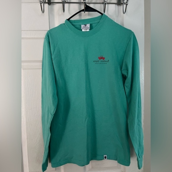 Simply Southern Preppin for The Holidays Sm Long Sleeve T Shirt Doggy Sea Foam - Picture 3 of 8